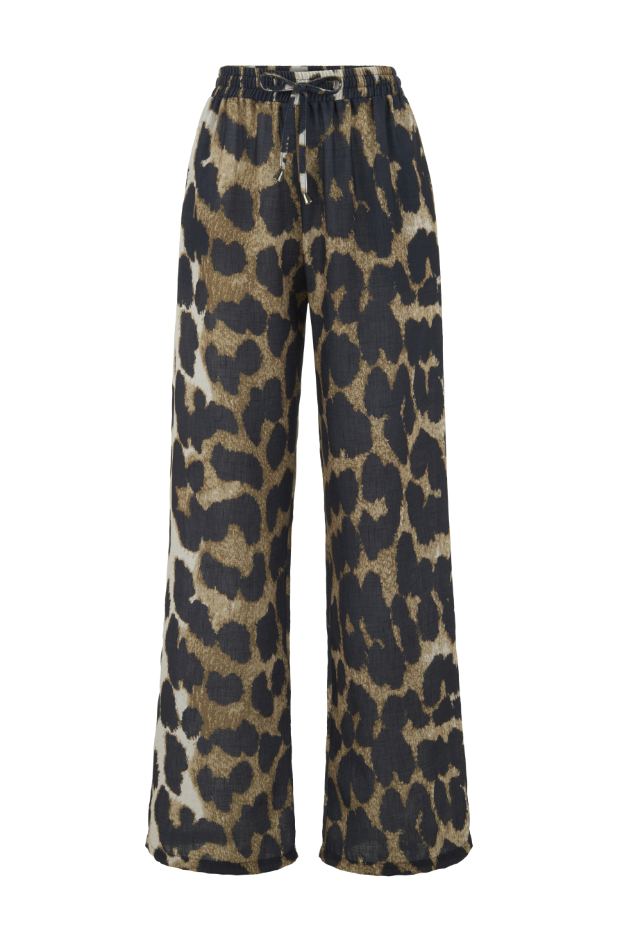 Beli Büzgülü Leopar Desenli Pantolon