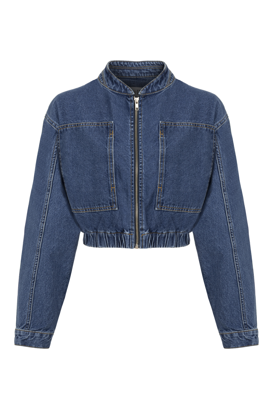 Lacivert Kısa Bomber Denim Ceket