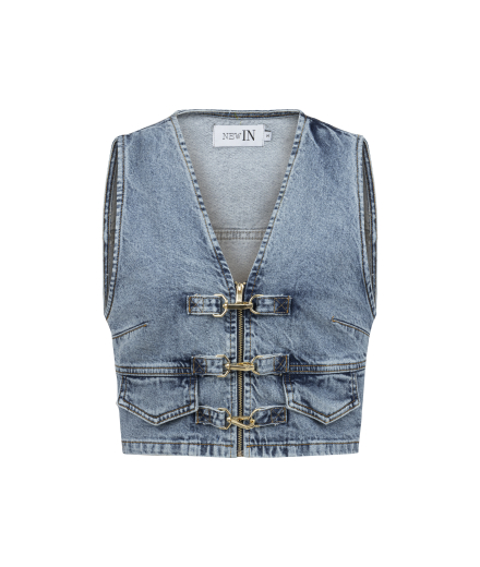 Kancalı Mavi Denim Yelek