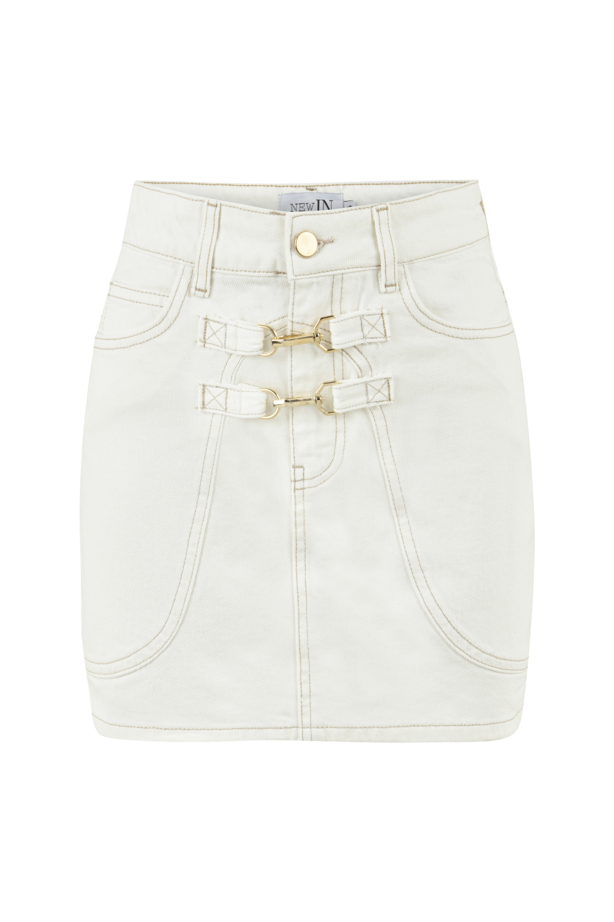 Kancalı Beyaz Denim Etek