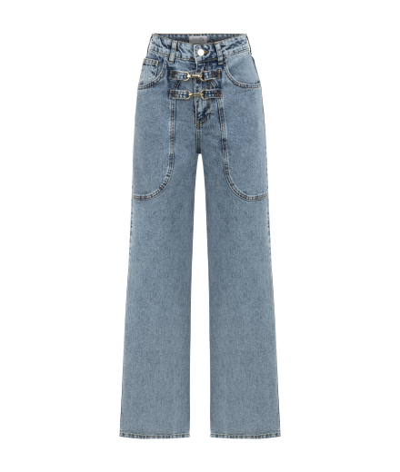 Kancalı Mavi Denim Pantolon