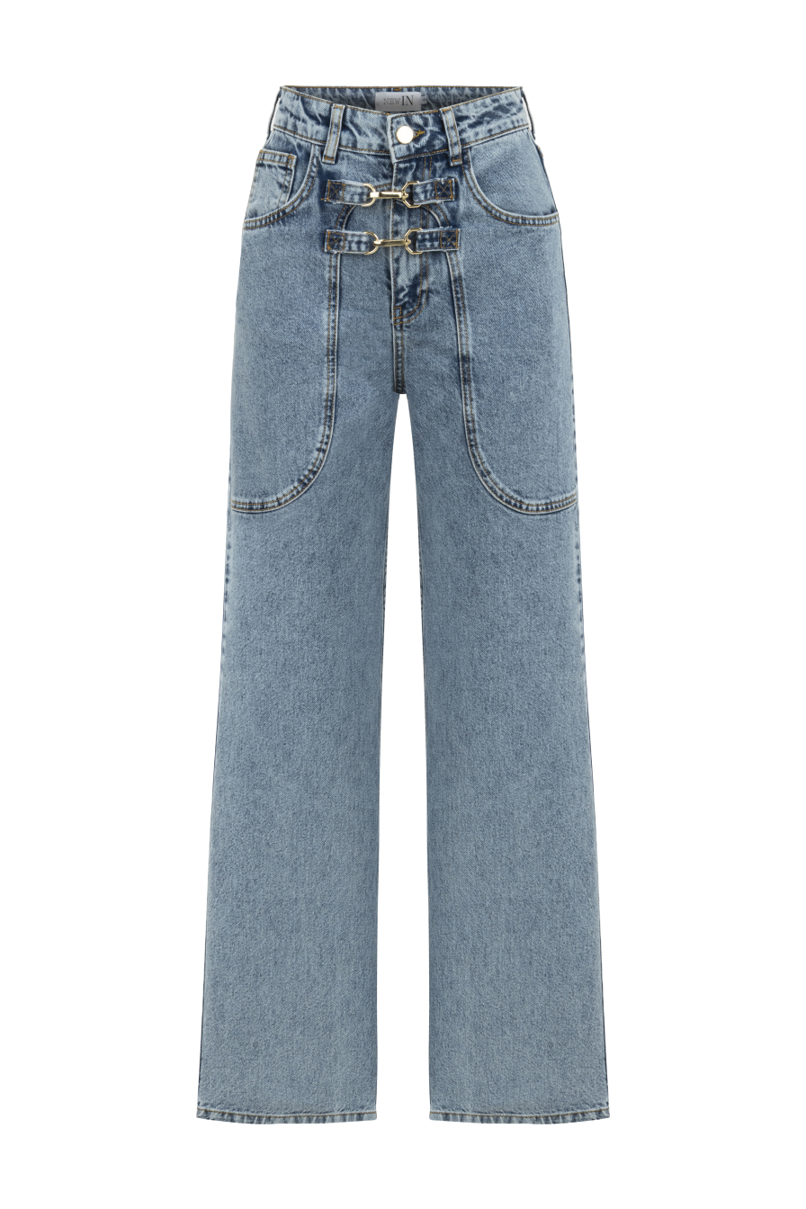 Kancalı Mavi Denim Pantolon