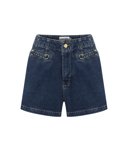 Cebi Örgü Detaylı Lacivert Denim Şort