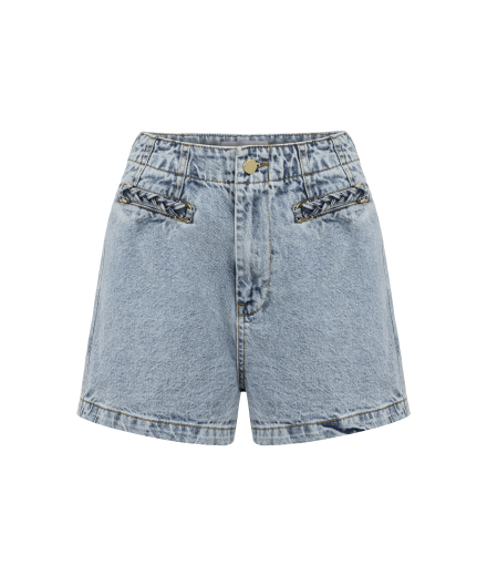 Cebi Örgü Detaylı Buz Mavisi Denim Şort