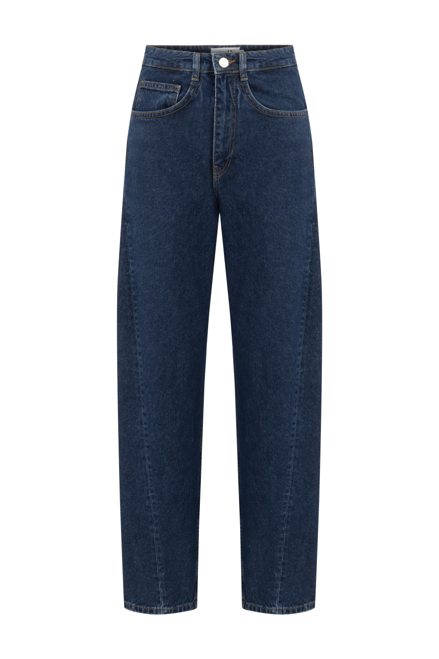 Yüksek Bel Lacivert Denim Pantolon