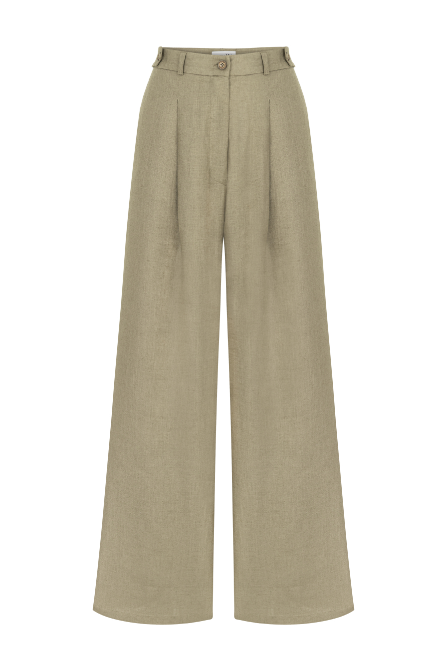Keten Bol Paça Bej Pantolon