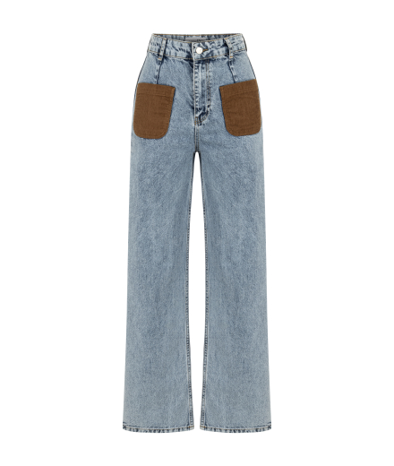 Kadife Cep Detaylı Denim Pantolon