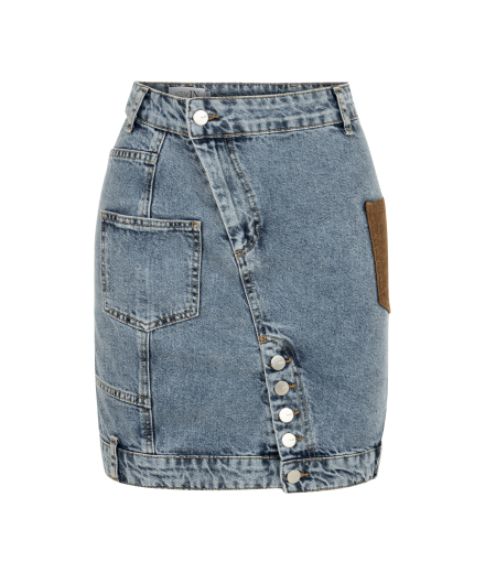 Kadife Cep Detaylı Denim Etek