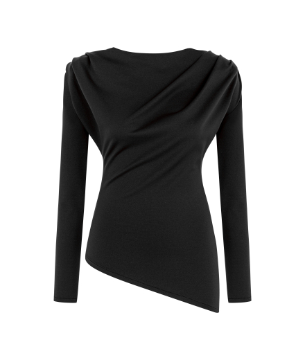 Vatkalı Drapeli Siyah Bluz