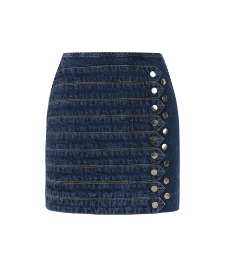 Çakımlı Lacivert Denim Mini Etek