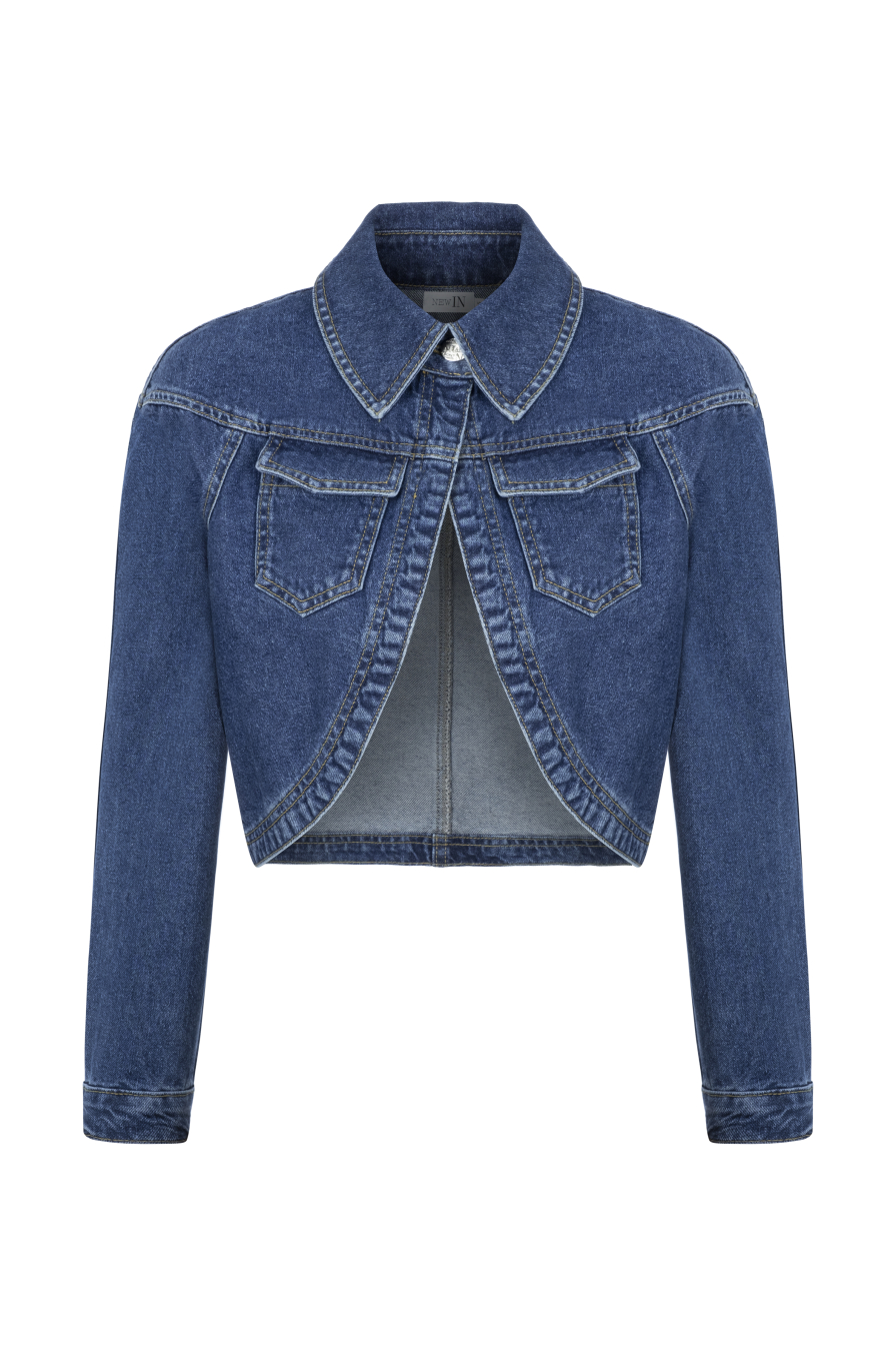 Lacivert Kısa Denim Ceket