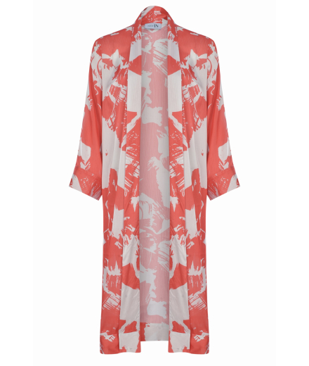 Turuncu Desenli Uzun Kimono