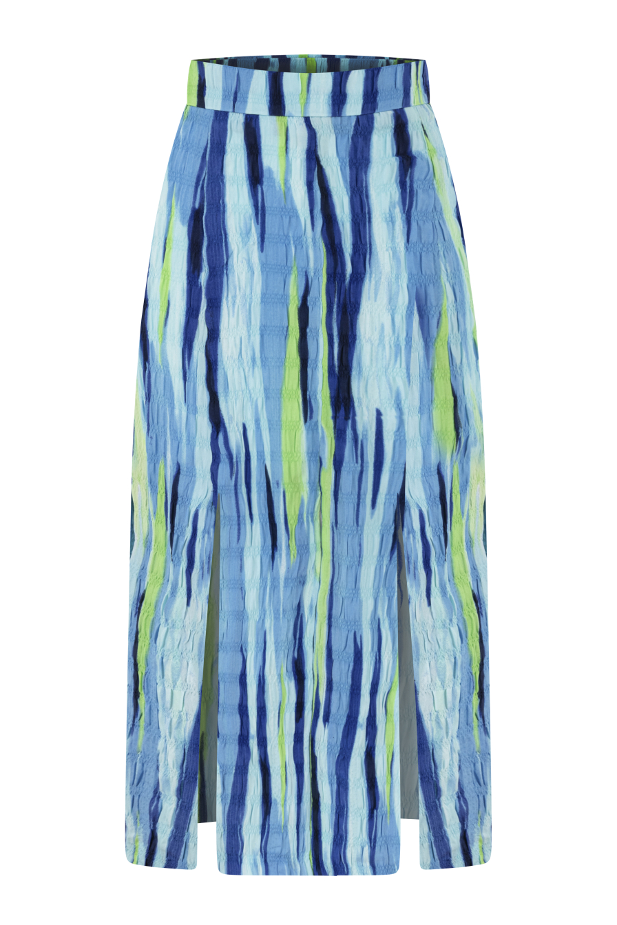 Çok Yırtmaçlı Yeşil Desenli Etek