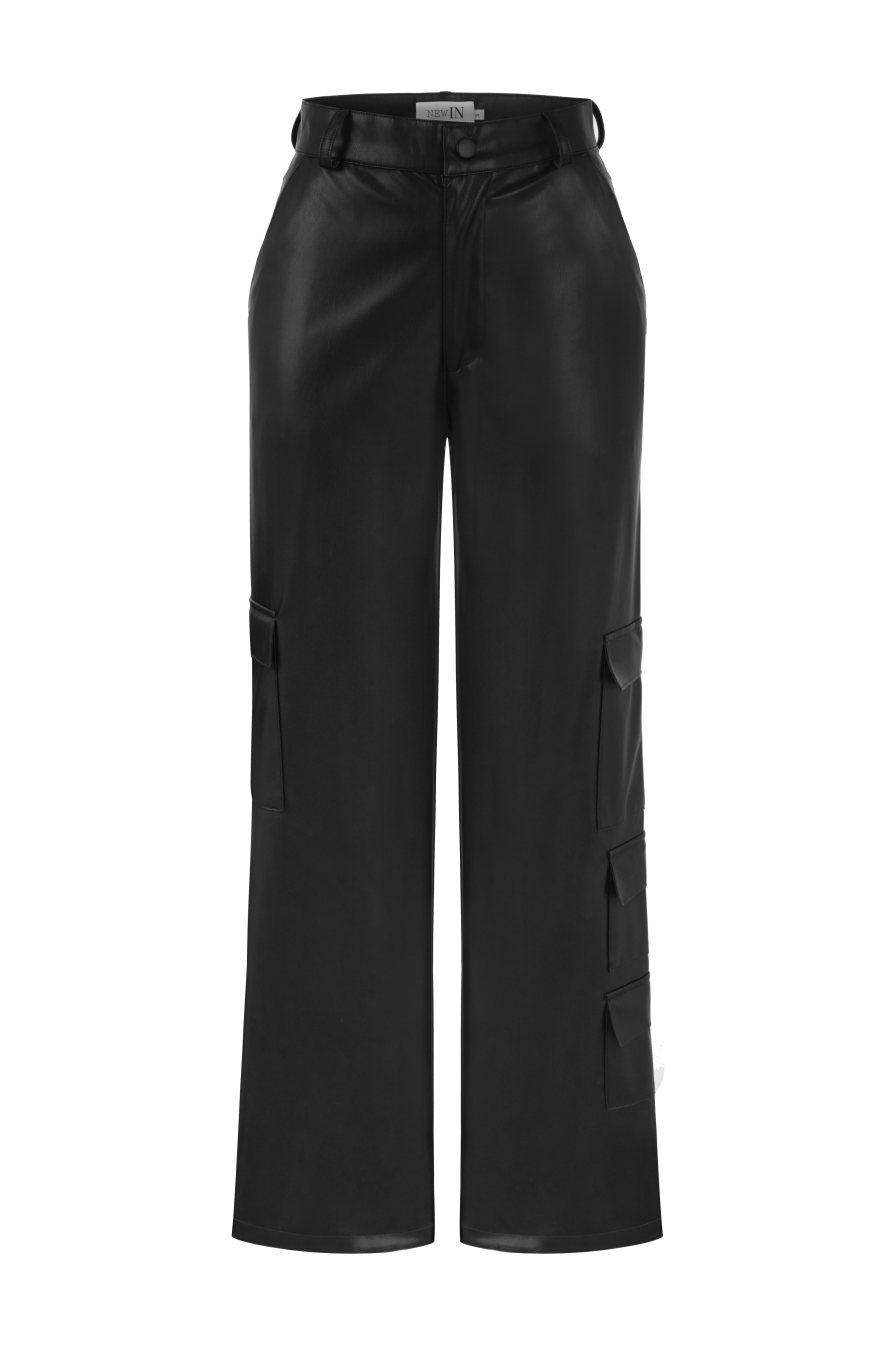 Suni Deri Siyah Kargo Pantolon