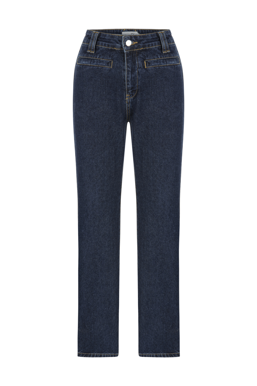 Ön Cep Detaylı Lacivert Denim Pantolon