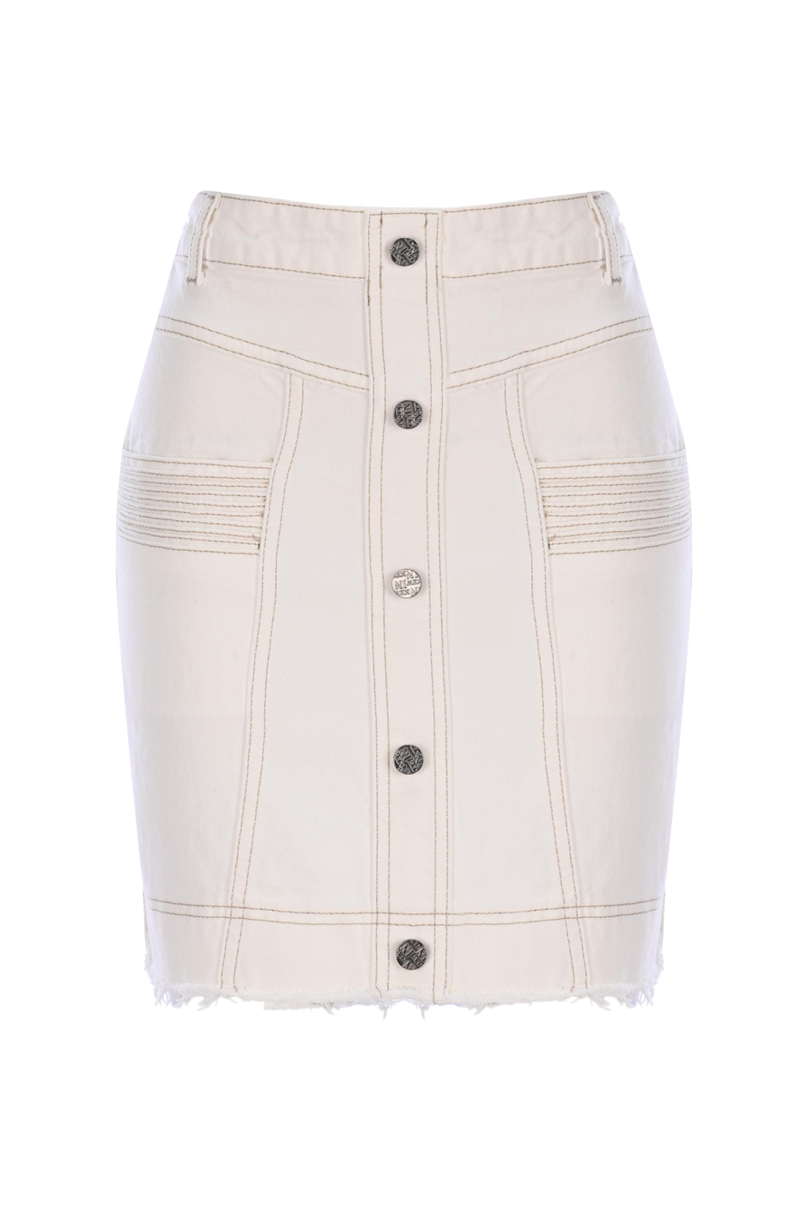 Cepli Beyaz Denim Etek