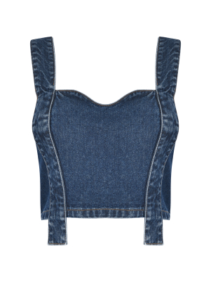 Şerit Detaylı Denim Büstiyer