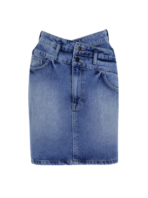 Bel Detaylı Buz Mavisi Denim Etek