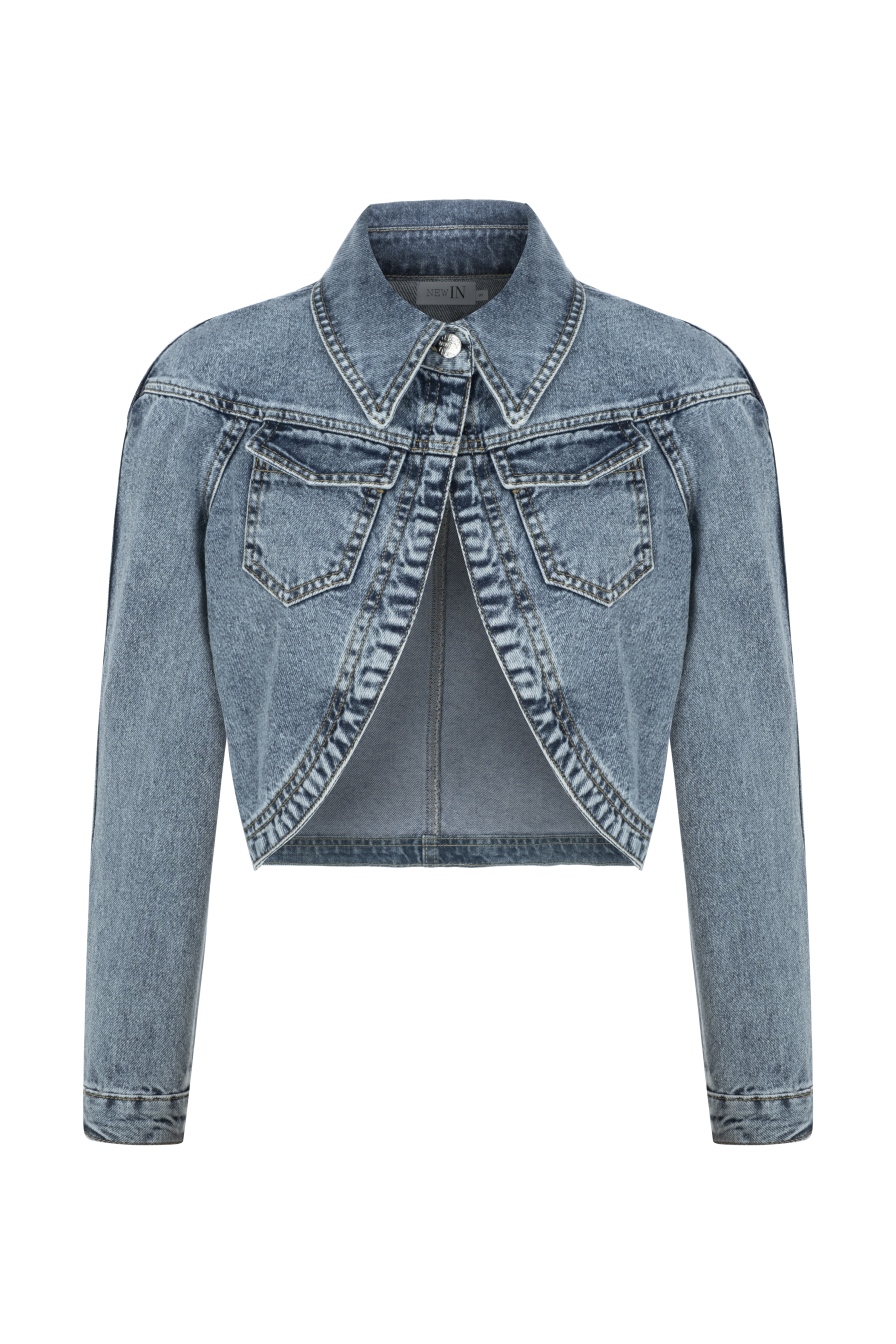 Buz Mavisi Kısa Denim Ceket