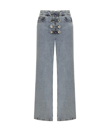 Apoletli Buz Mavisi Denim Pantolon