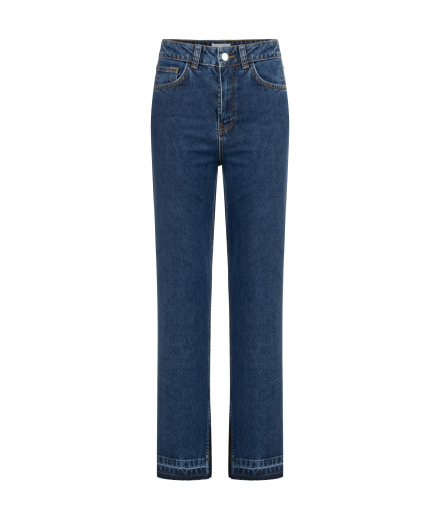 Paçası Yırtmaçlı Lacivert Denim Pantolon