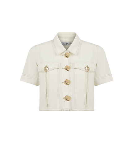Gold Düğmeli Beyaz Denim Ceket