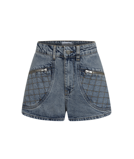 Brode Detaylı Buz Mavisi Denim Şort