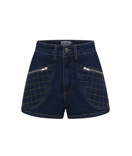 Brode Detaylı Lacivert Denim Şort