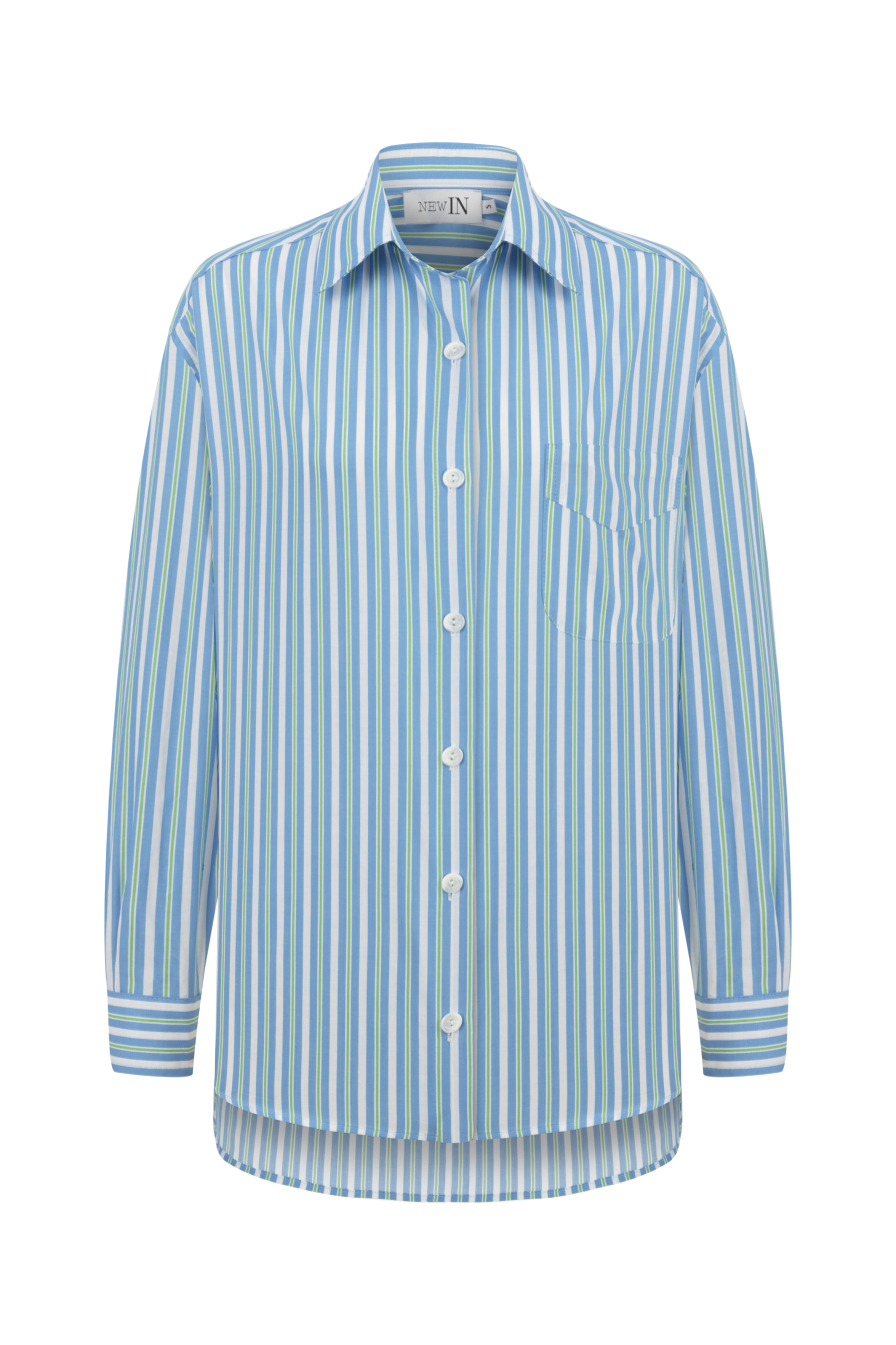 Mavi İnce Çizgili Koton Gömlek