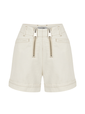 Çift Fermuarlı Denim Beyaz Şort