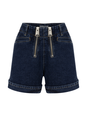 Çift Fermuarlı Denim Lacivert Şort