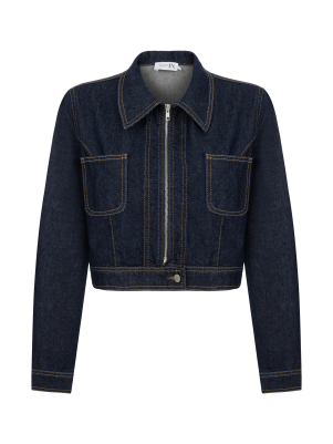 Kontrast Dikişli Denim Ceket