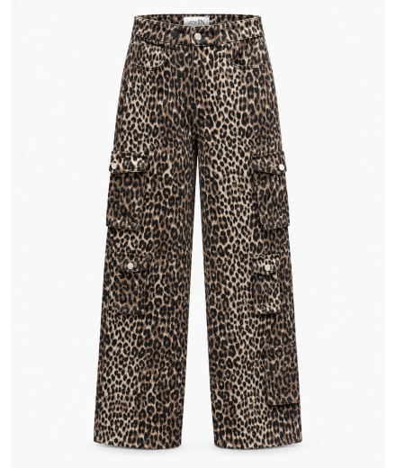 Leopar Desenli Kargo Denim Pantolon