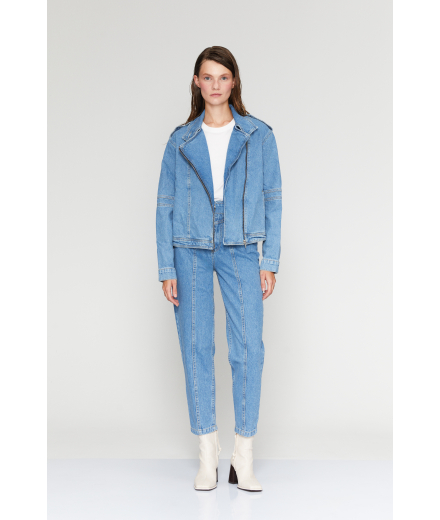 Kemerli Mavi Denim Pantolon