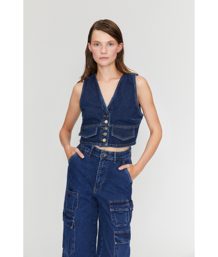Lacivert Denim Yelek
