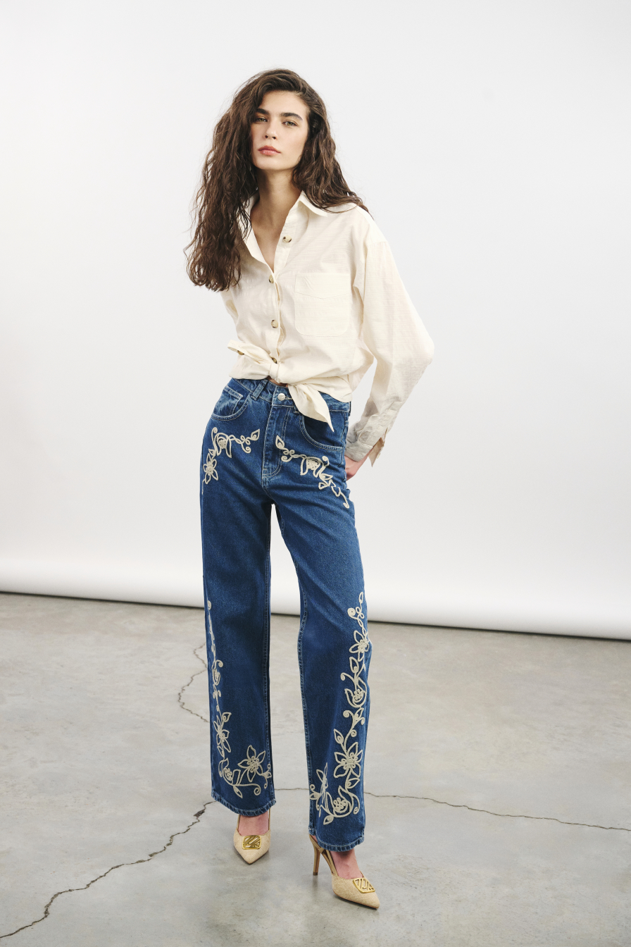 Nakışlı Denim Pantolon