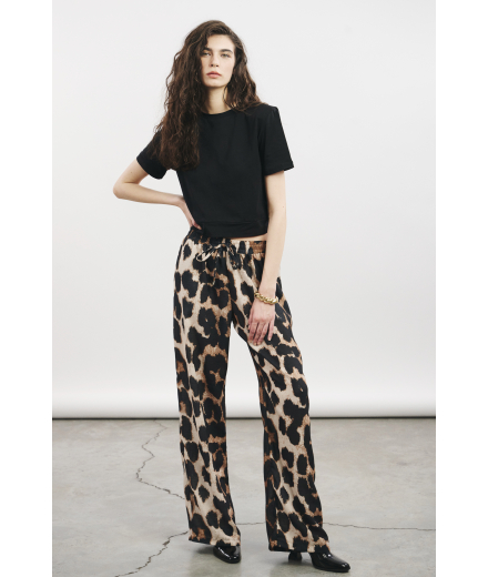 Beli Büzgülü Leopar Desenli Pantolon