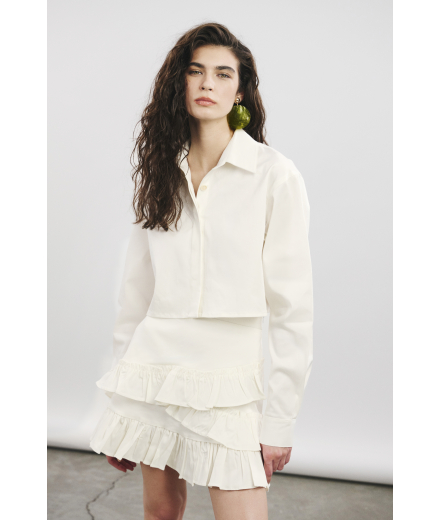Ekru Kısa Koton Gömlek