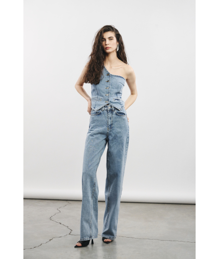 Buz Mavisi Yüksek Bel Denim Pantolon