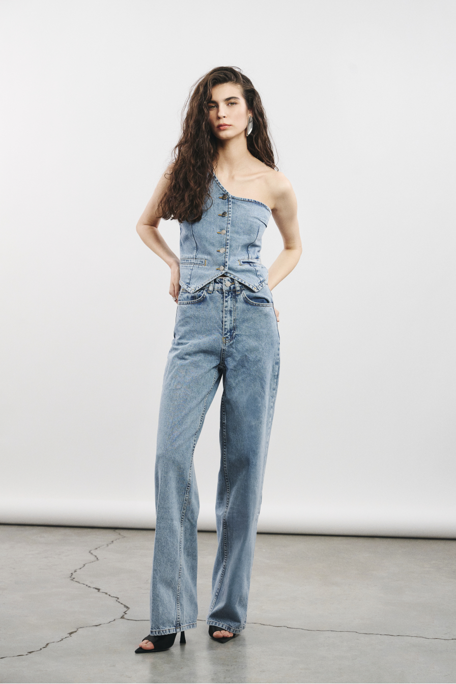 Buz Mavisi Yüksek Bel Denim Pantolon
