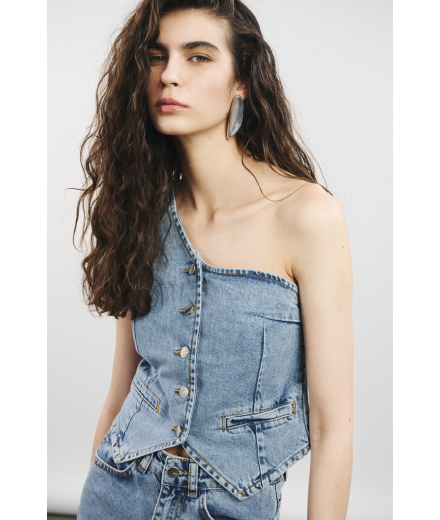 Buz Mavisi Tek Omuz Denim Yelek