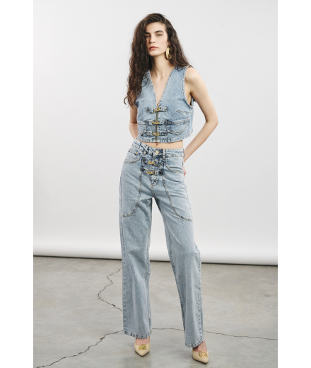 Kancalı Mavi Denim Pantolon