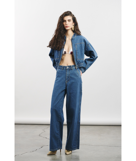 Lacivert Düz Kesim Denim Pantolon