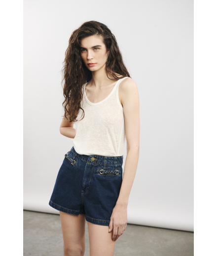 Cebi Örgü Detaylı Lacivert Denim Şort