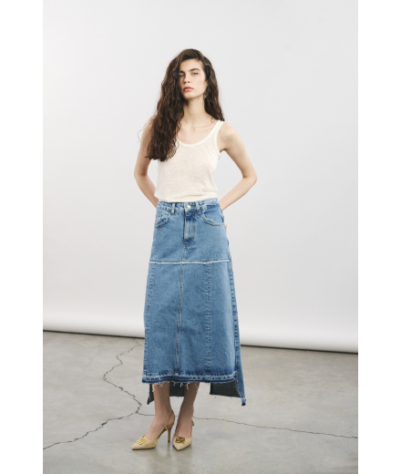 Taşlanmış Denim Uzun Etek