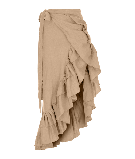 %100 Keten Belden Bağlamali Camel Pareo Etek